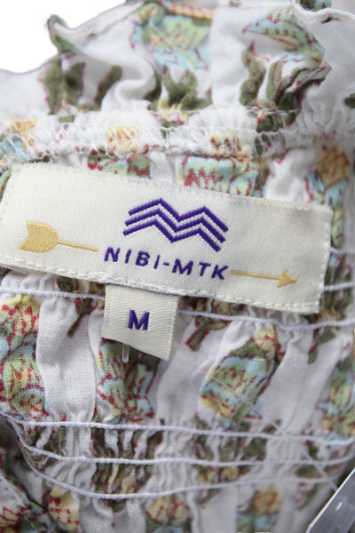 NIBI-MTK Womens Floral Cotton High Neck Button Short Sleeve Blouse Size M
