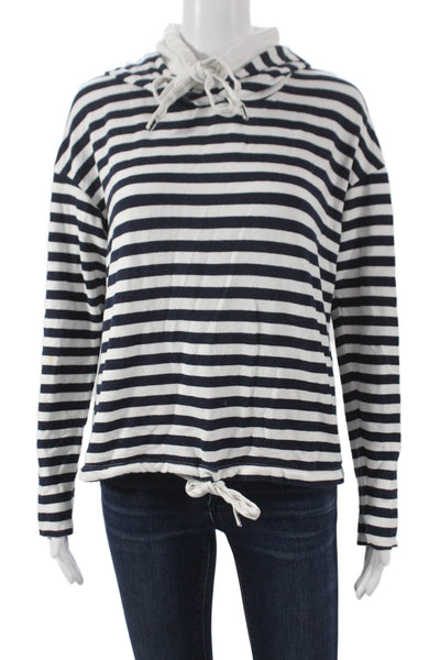 Stateside Women Pullover Hoodie Blue Striped Viscose Long Sleeve Size M