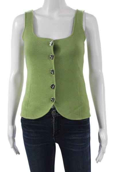 Zara Women Basic Green Viscose Square Neck Sleeveless Tank Button Size S