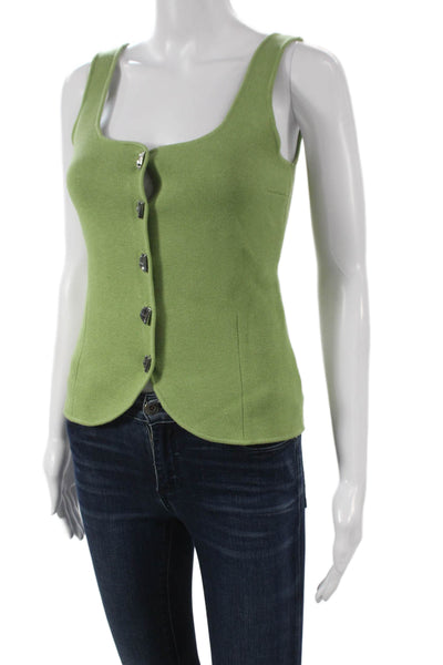 Zara Women Basic Green Viscose Square Neck Sleeveless Tank Button Size S