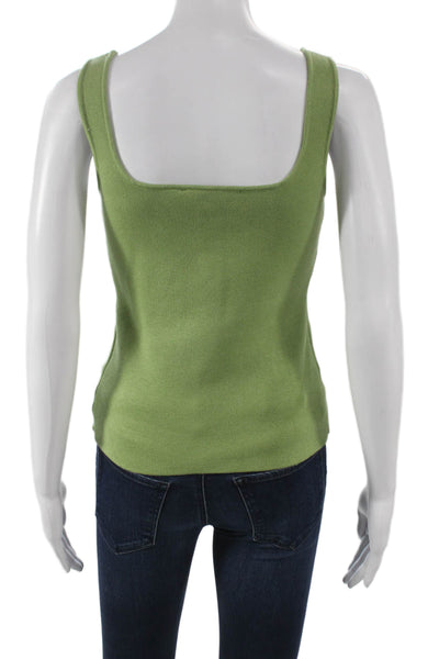 Zara Women Basic Green Viscose Square Neck Sleeveless Tank Button Size S