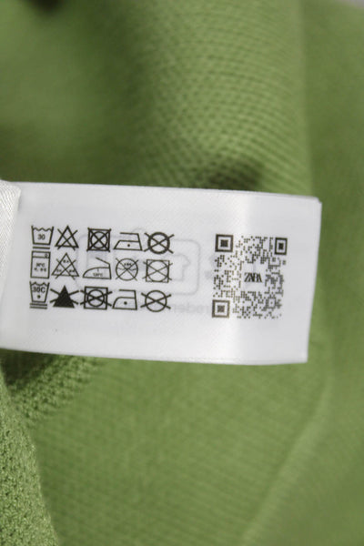 Zara Women Basic Green Viscose Square Neck Sleeveless Tank Button Size S