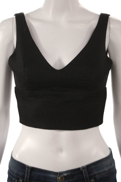 Zara Women Cropped Tank Black V-Neck Polyester Size XS