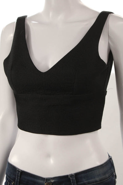 Zara Women Cropped Tank Black V-Neck Polyester Size XS