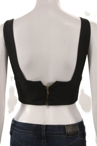 Zara Women Cropped Tank Black V-Neck Polyester Size XS