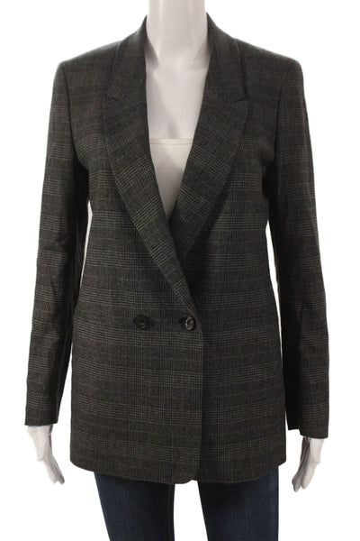 Cuyana Women Double-Breasted Gray Plaid Blazer Button Size XS