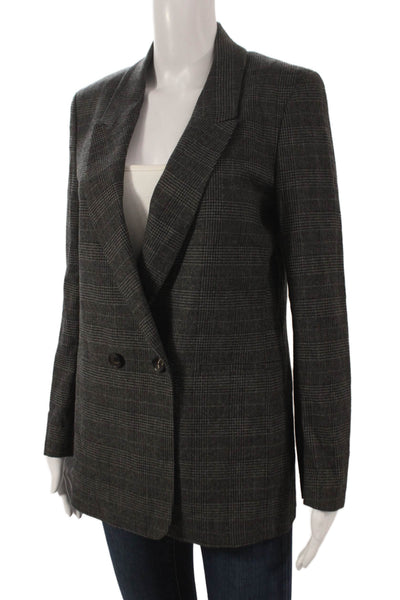 Cuyana Women Double-Breasted Gray Plaid Blazer Button Size XS
