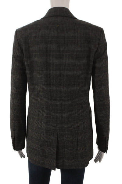 Cuyana Women Double-Breasted Gray Plaid Blazer Button Size XS