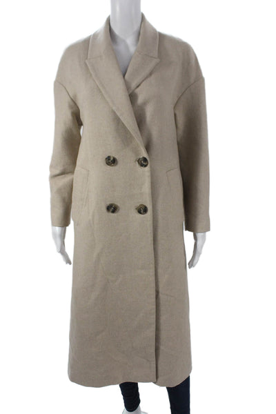 Mango Womens Overcoat Beige Wool Blend Long Sleeve Button Fall Size XS