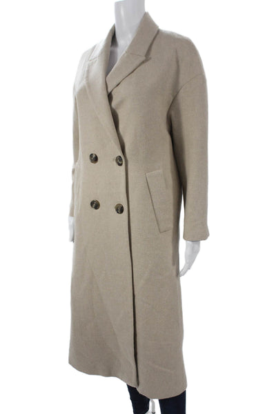 Mango Womens Overcoat Beige Wool Blend Long Sleeve Button Fall Size XS