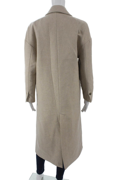 Mango Womens Overcoat Beige Wool Blend Long Sleeve Button Fall Size XS