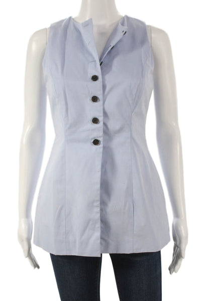 Aligne Women Sleeveless Tunic Vest Blue Button 100% Organic Cotton Size 2
