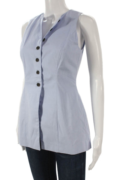 Aligne Women Sleeveless Tunic Vest Blue Button 100% Organic Cotton Size 2