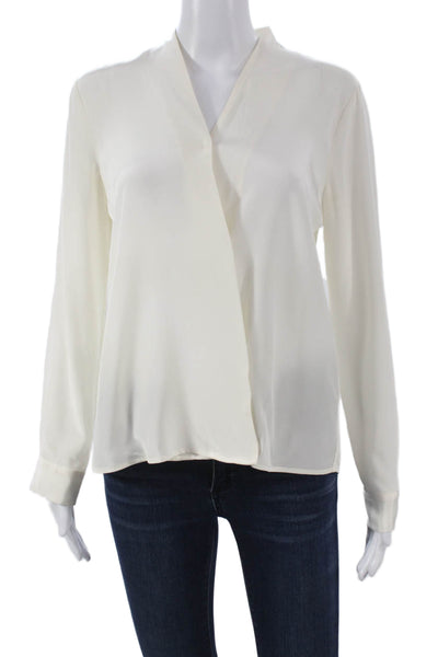 Cuyana Women Silk Collared Long Sleeve Basic Blouse Ivory Pullover Size XS