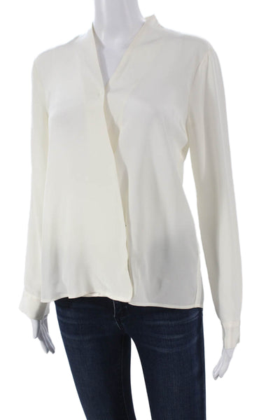 Cuyana Women Silk Collared Long Sleeve Basic Blouse Ivory Pullover Size XS