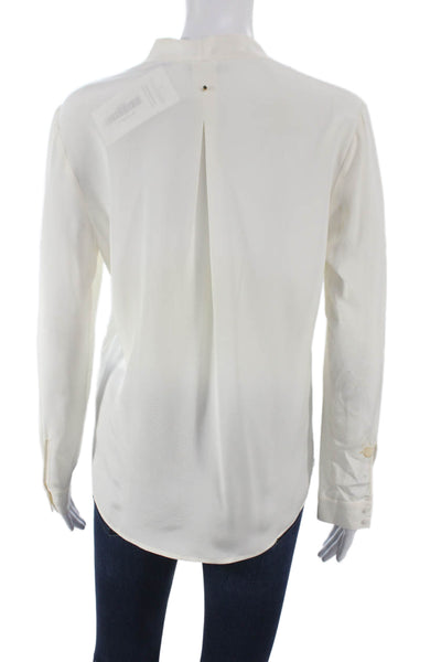 Cuyana Women Silk Collared Long Sleeve Basic Blouse Ivory Pullover Size XS