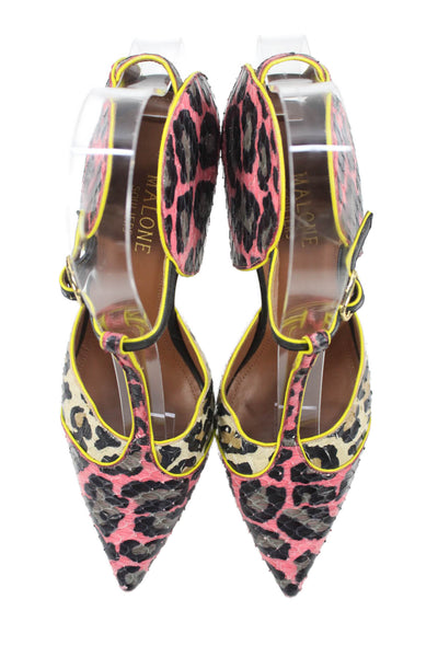 Malone Souliers Women's Pointed Toe Animal Print Stiletto Sandals Size 36