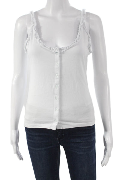 J Crew Women Basic Cotton Scoop Neck Sleeveless Tank White Button Size XS