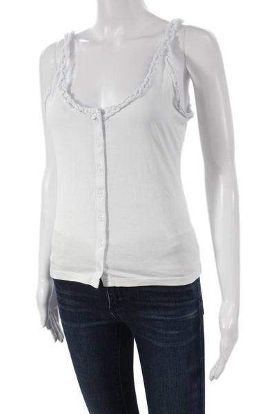 J Crew Women Basic Cotton Scoop Neck Sleeveless Tank White Button Size XS