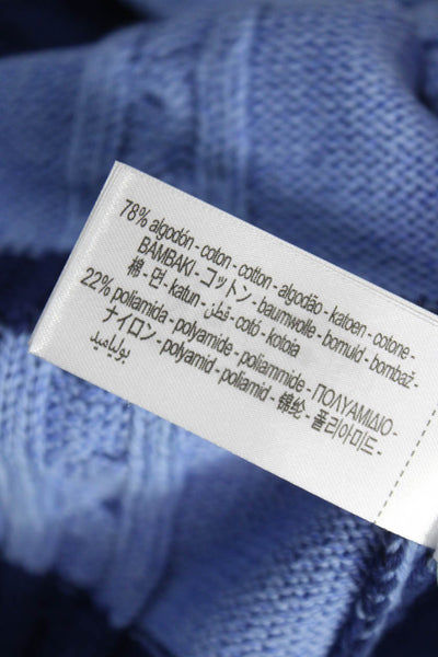 Zara Womens Striped Cotton Sleeveless Cardigan Blue Round Neck Size S