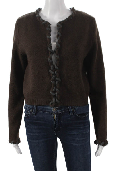 Zara Women Cardigan Brown Round Neck Long Sleeve Size S