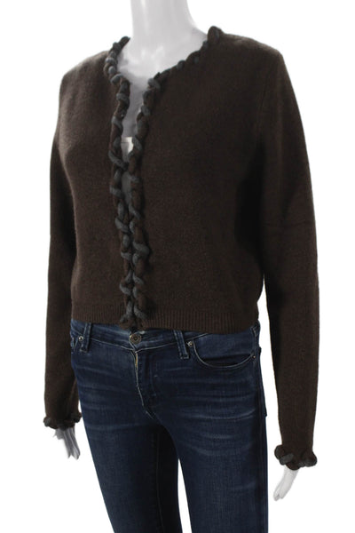 Zara Women Cardigan Brown Round Neck Long Sleeve Size S
