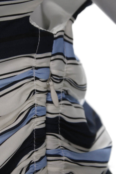 Veronica Beard Women Maxi Dress Blue Silk Striped One Shoulder Zip Size 2