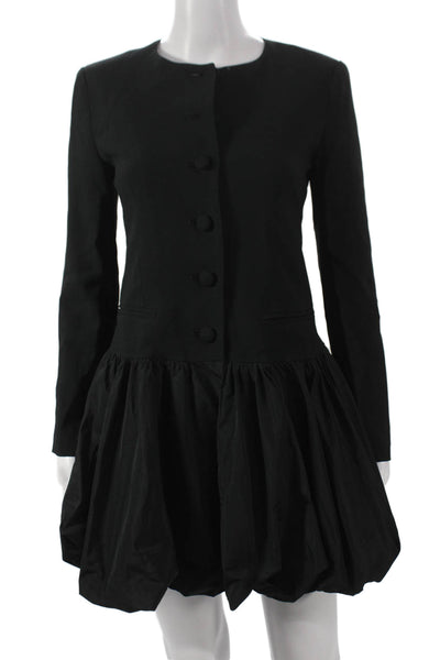 J Crew Womens Jacket Dress Black Viscose Long Sleeve Round Neck Button Size 2