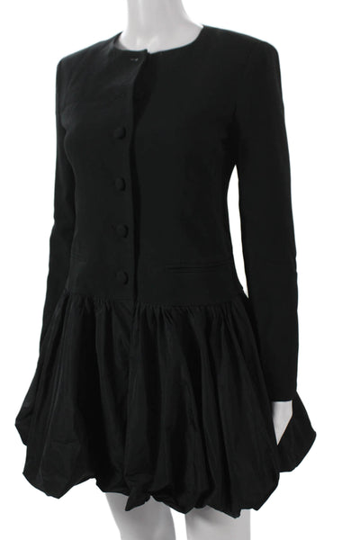 J Crew Womens Jacket Dress Black Viscose Long Sleeve Round Neck Button Size 2