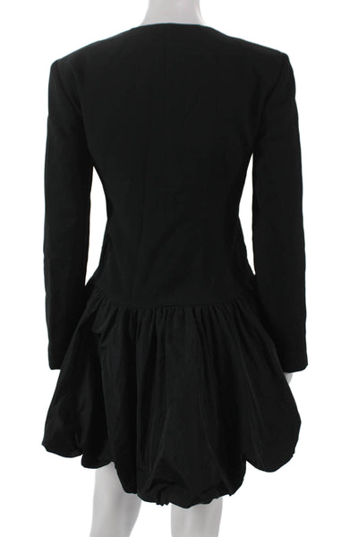 J Crew Womens Jacket Dress Black Viscose Long Sleeve Round Neck Button Size 2