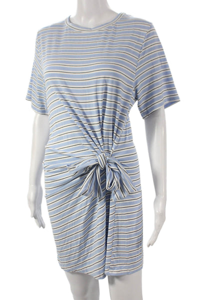 MNG Womens Blue Striped T-Shirt Dress Short Sleeve Round Neck Size 4
