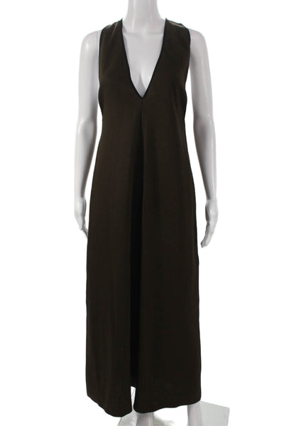 Zara Womens Maxi Brown Polyester V-Neck Sleeveless Pullover Dress Size XS