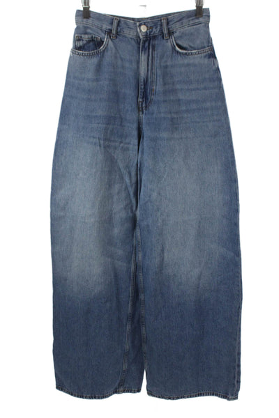 Zara Women Wide Leg High Waist Jeans Blue Cotton Size 2