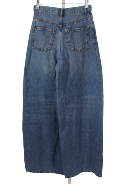 Zara Women Wide Leg High Waist Jeans Blue Cotton Size 2