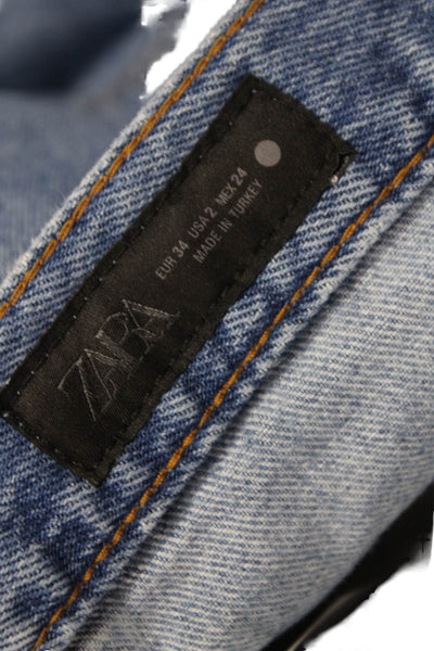 Zara Women Wide Leg High Waist Jeans Blue Cotton Size 2