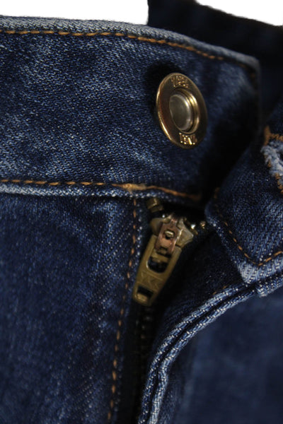 Zara Womens Cropped Mid-Rise Blue Cotton Jeans Button Closure Size 2