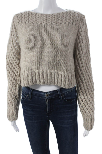 Love Shack Fancy Womens Beige Alpaca Boat Neck Pullover Longsleeve Size S