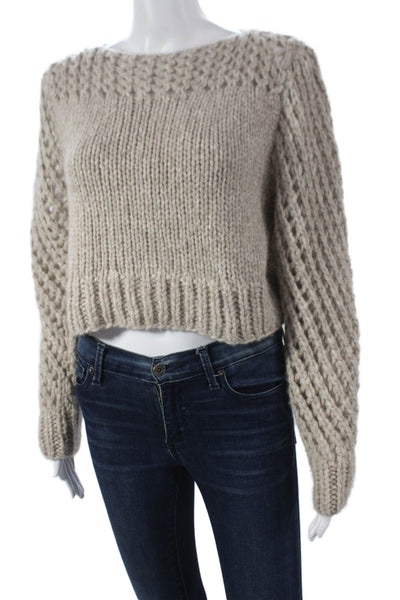 Love Shack Fancy Womens Beige Alpaca Boat Neck Pullover Longsleeve Size S