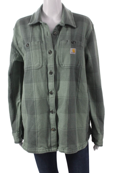 Carhartt Women Green Cotton Plaid Button-Up Shirt Long Sleeve Size M