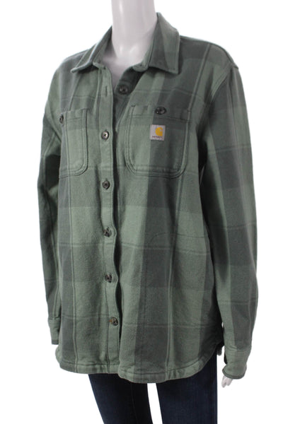 Carhartt Women Green Cotton Plaid Button-Up Shirt Long Sleeve Size M