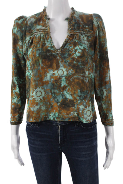 The Westside Womens Floral V-Neck Cotton Long Sleeve Blouse Multicolor Size M