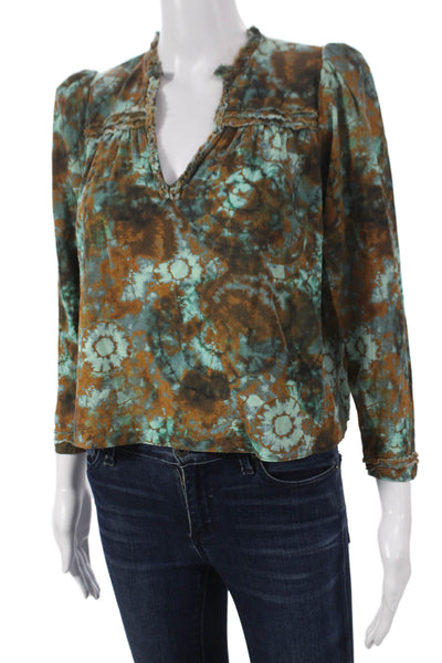 The Westside Womens Floral V-Neck Cotton Long Sleeve Blouse Multicolor Size M