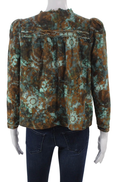 The Westside Womens Floral V-Neck Cotton Long Sleeve Blouse Multicolor Size M