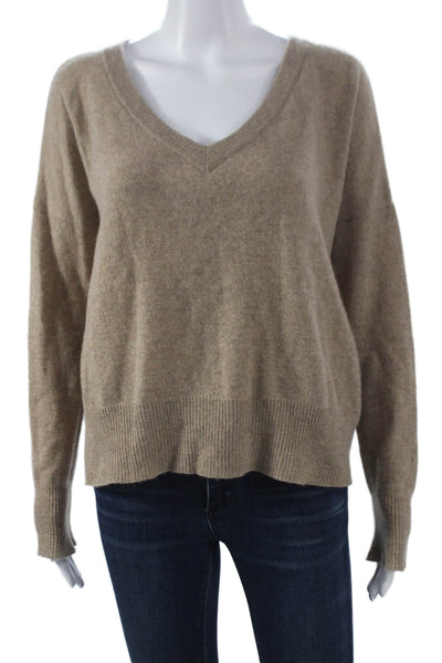 Minnie Rose Womens 100% Cashmere V-Neck Pullover Beige Long Sleeve Size M
