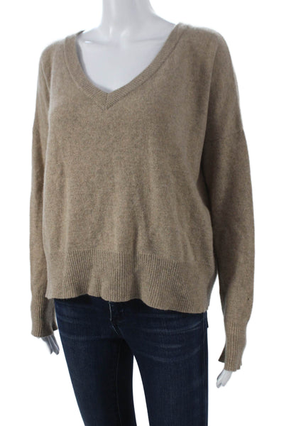 Minnie Rose Womens 100% Cashmere V-Neck Pullover Beige Long Sleeve Size M