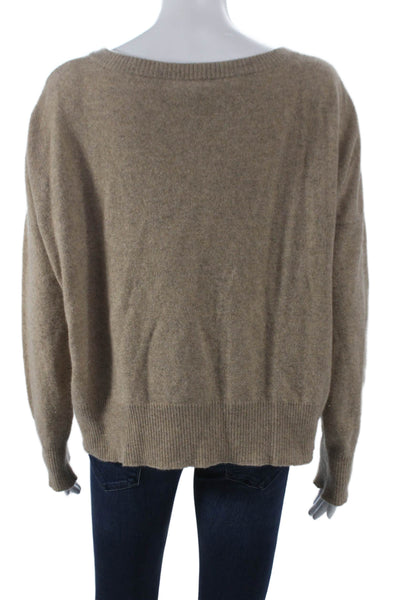 Minnie Rose Womens 100% Cashmere V-Neck Pullover Beige Long Sleeve Size M