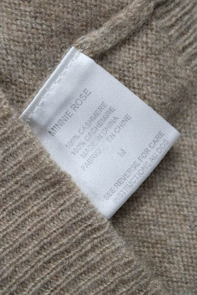 Minnie Rose Womens 100% Cashmere V-Neck Pullover Beige Long Sleeve Size M