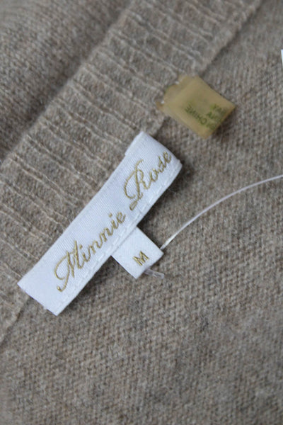 Minnie Rose Womens 100% Cashmere V-Neck Pullover Beige Long Sleeve Size M