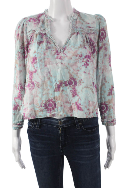 The Westside Women Multicolor Tie-Dye Cotton V-Neck Long Sleeve Blouse Size M