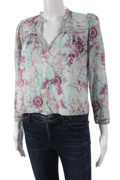 The Westside Women Multicolor Tie-Dye Cotton V-Neck Long Sleeve Blouse Size M